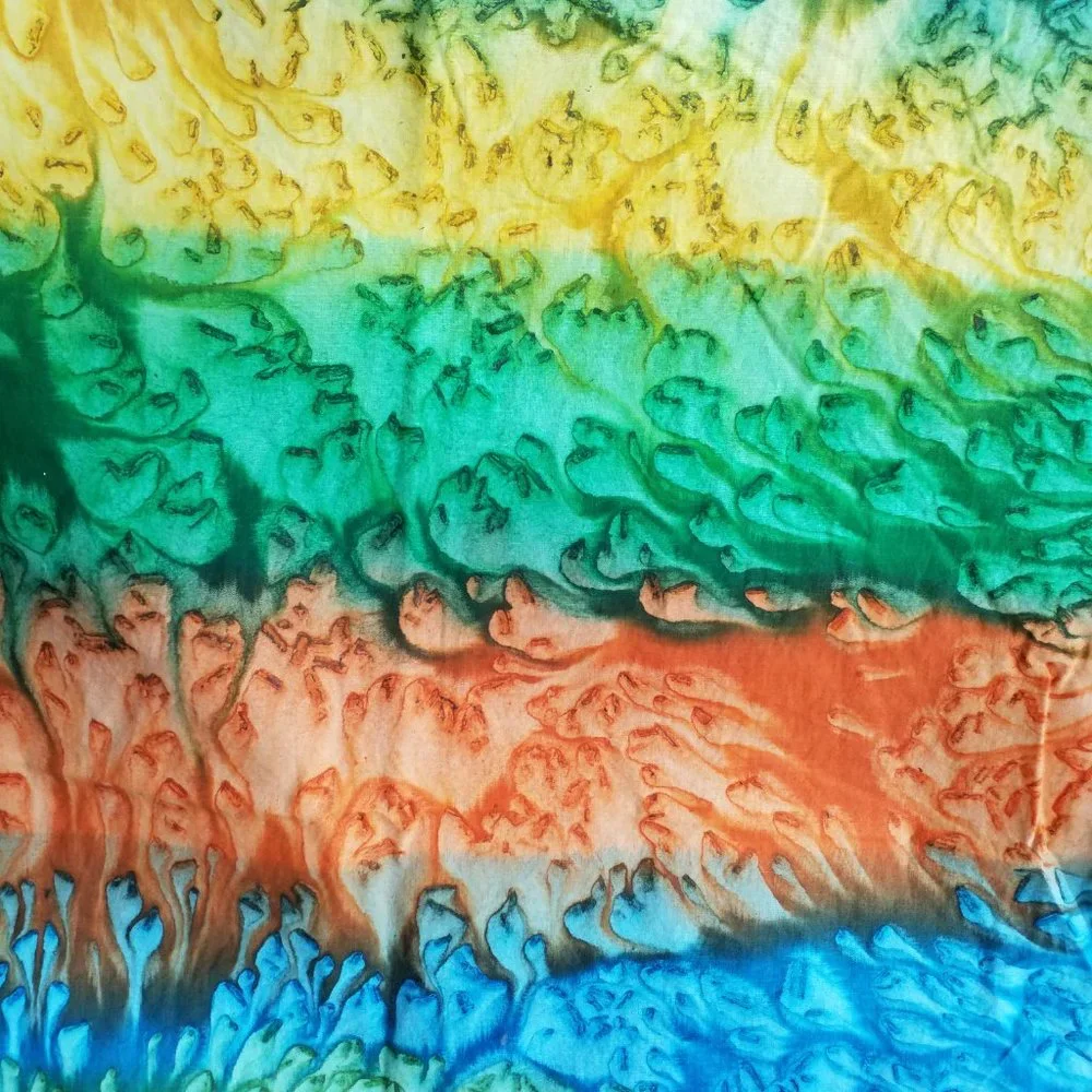 Fabric Yardage Batik Cotton Turquoise Orange Green 1.5 Yards Boho Festival DIY